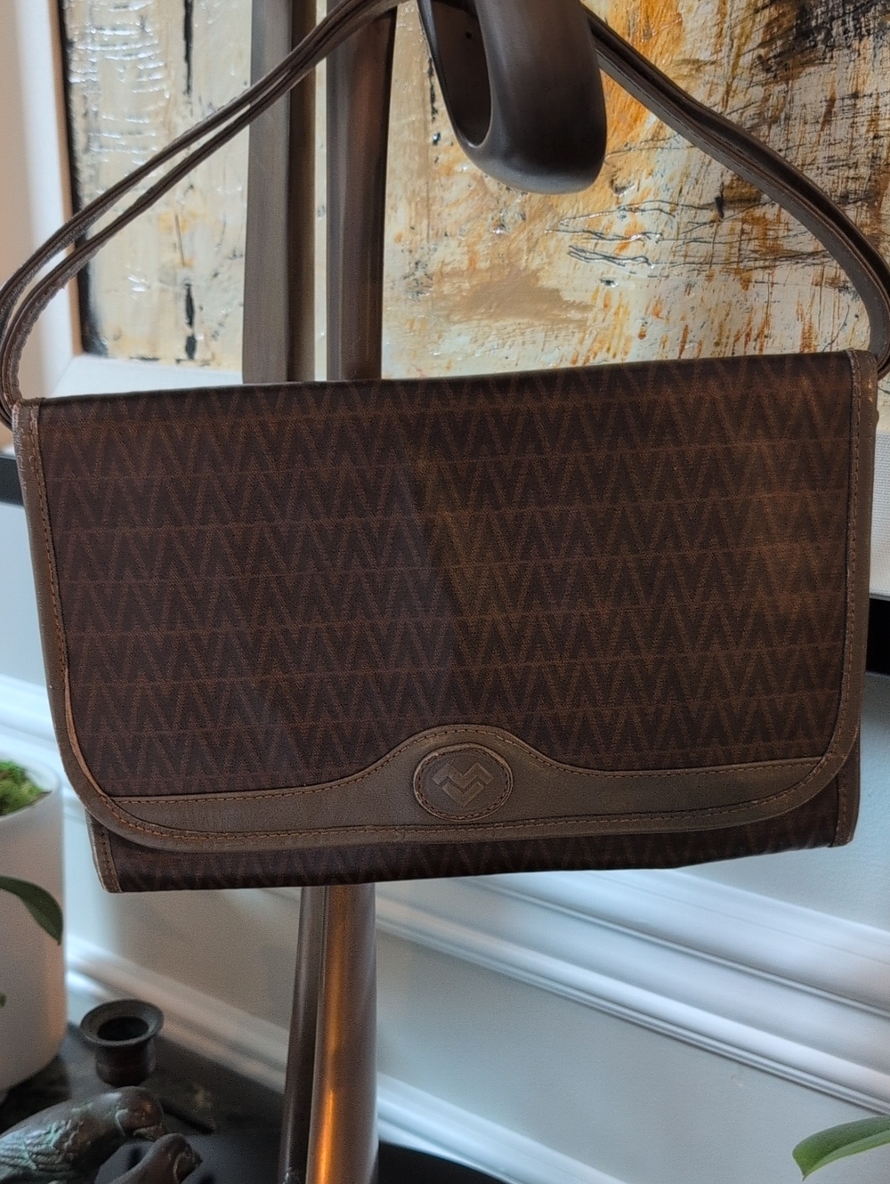 Valentino Vintage Brown Leather Clutch Bag with Removable Strap.